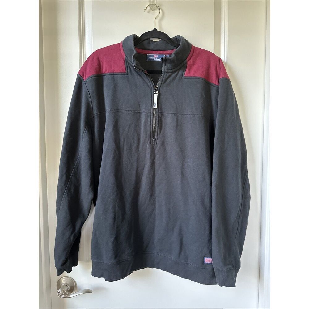 Vineyard Vines Sweatshirt Mens XL Black Half Zip Marthas Vineyard Whale Coastal